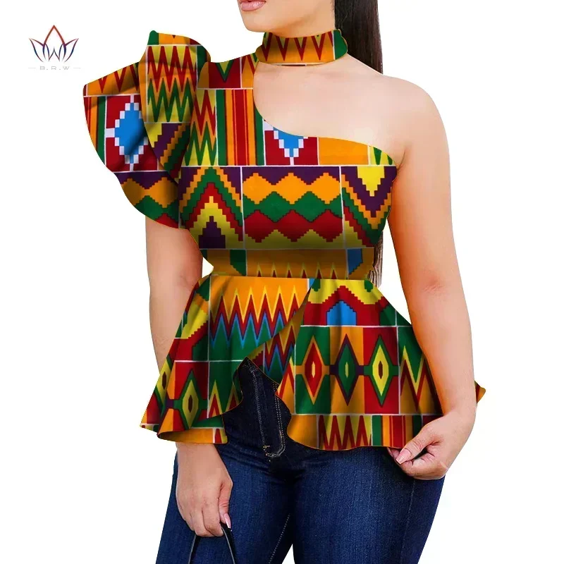 Africa Style Women Modern Fashions Womens Tops Dashiki African Print Tops Shirt Plus Size One Shoulder Women Clothing WY5874