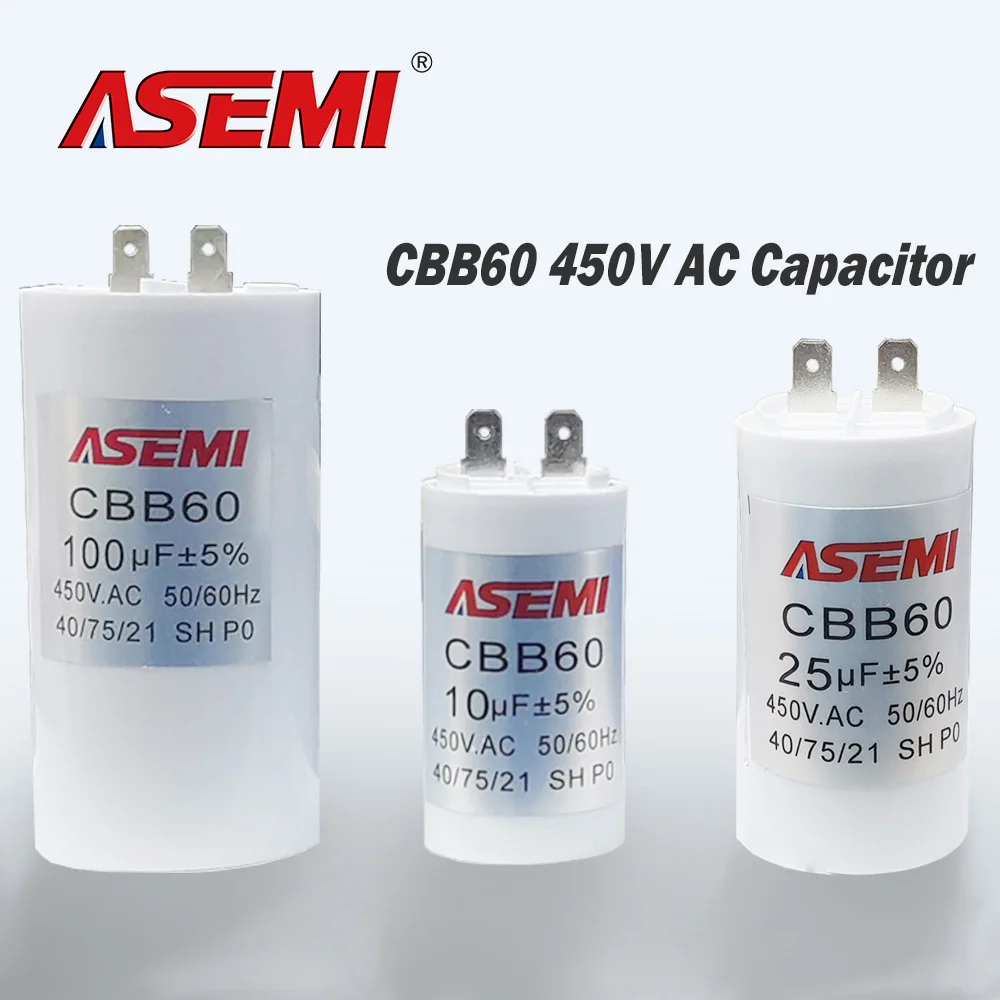 100UF CBB60 450V Washing Motor Start Capacitor Water Pump 3.5uF 7uF 10uF 25uF 40uF