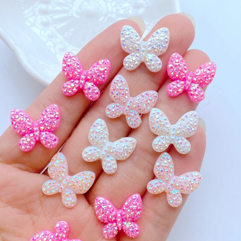 50Pcs New Cute Mini 14*15mm Shiny Butterfly Flat Back Resin Nail Enhancement  Jewelry Craft Decoration Accessorie