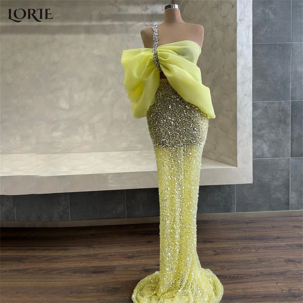 LORIE Sexy Glitter Mermaid Evening Dresses One Shoulder Off Shoulder Sequins Prom Dress Backless Pearls Celebrity Party Gowns