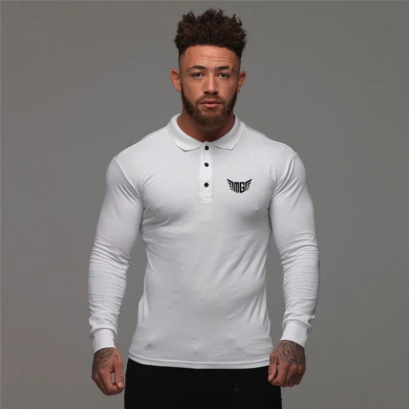 Muscleguys Brand Autumn Long Sleeve Polo Shirt Men Fashion Clothing Stretch Cotton Mens Business Polos Male Breathable T Shirt