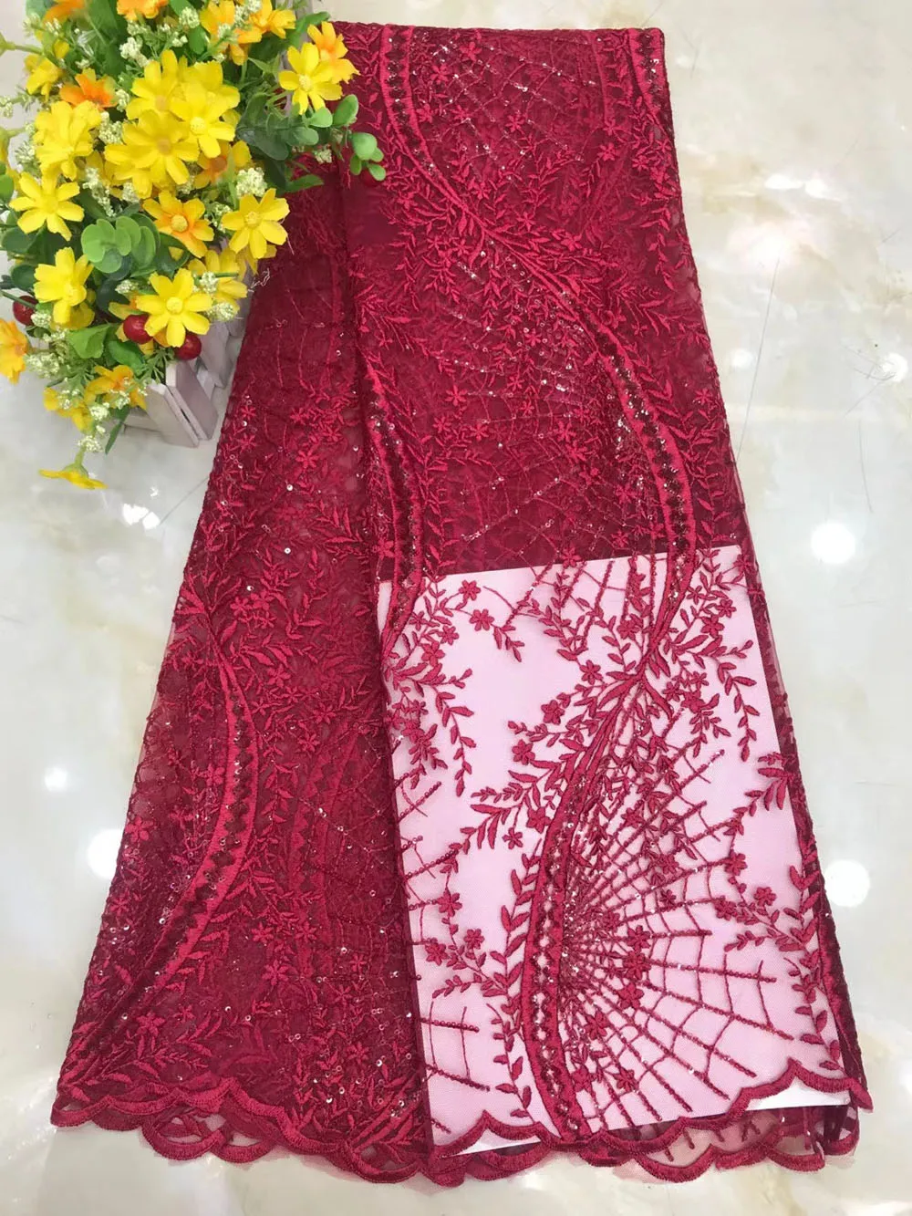 African Nigeria Lace Fabric Sequin Embroidery French Mesh Design Party Dress Fashion Skirt  Sewing Accessories 5 Yards Wholesale