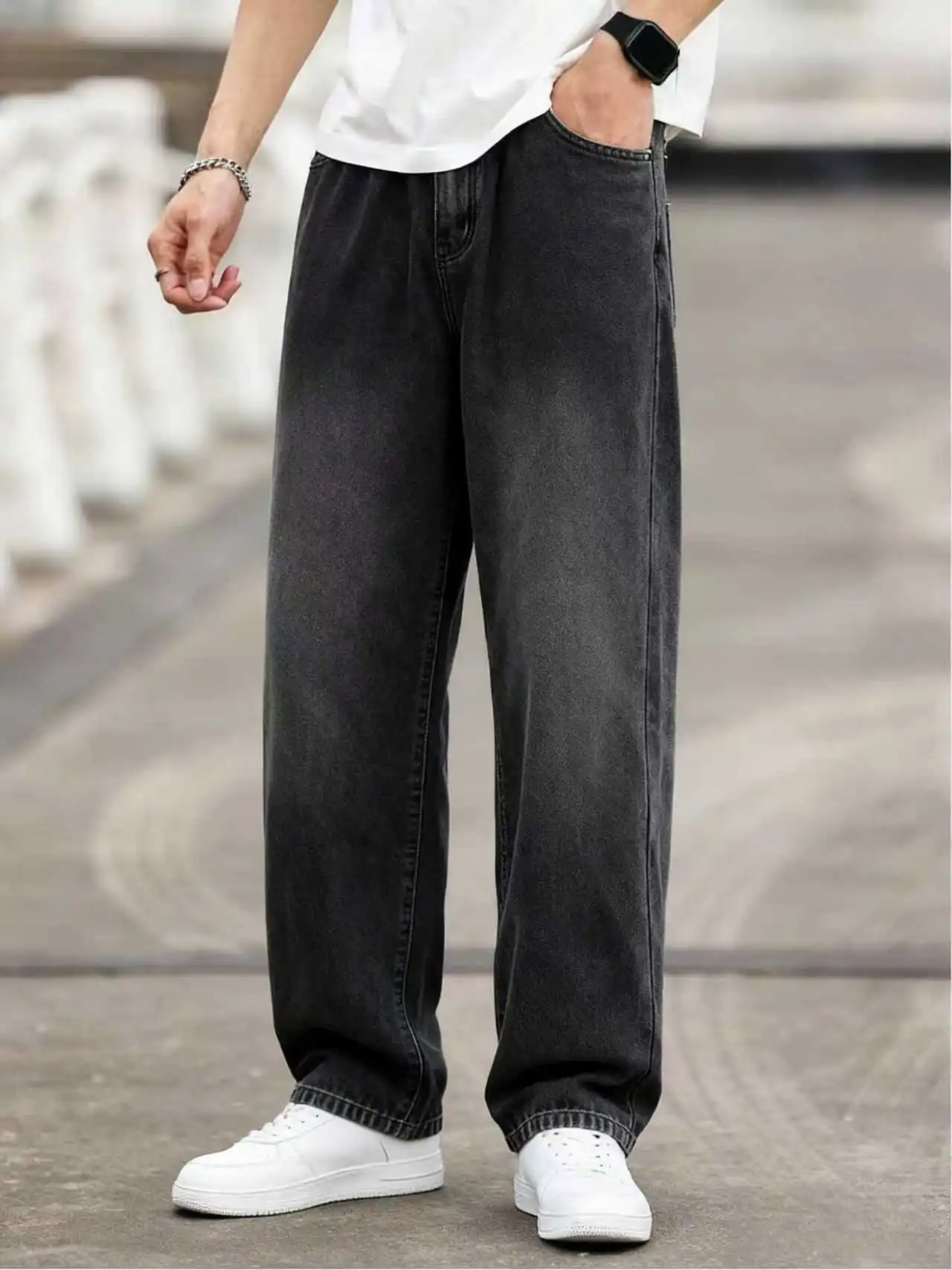 جينز رجالي واسع الساق مريح وفضفاض مناسب لجميع المواسم يمكن ارتداؤه على طراز الشارع الحضري للنزهات اليومية والتجمعات غير الرسمية #4
