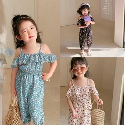 Girls' Jumpsuits 2022 Summer Baby Clothes New Floral Off-The-Shoulder Overalls Casual Children'S Clothing Fashion Kids Outfit