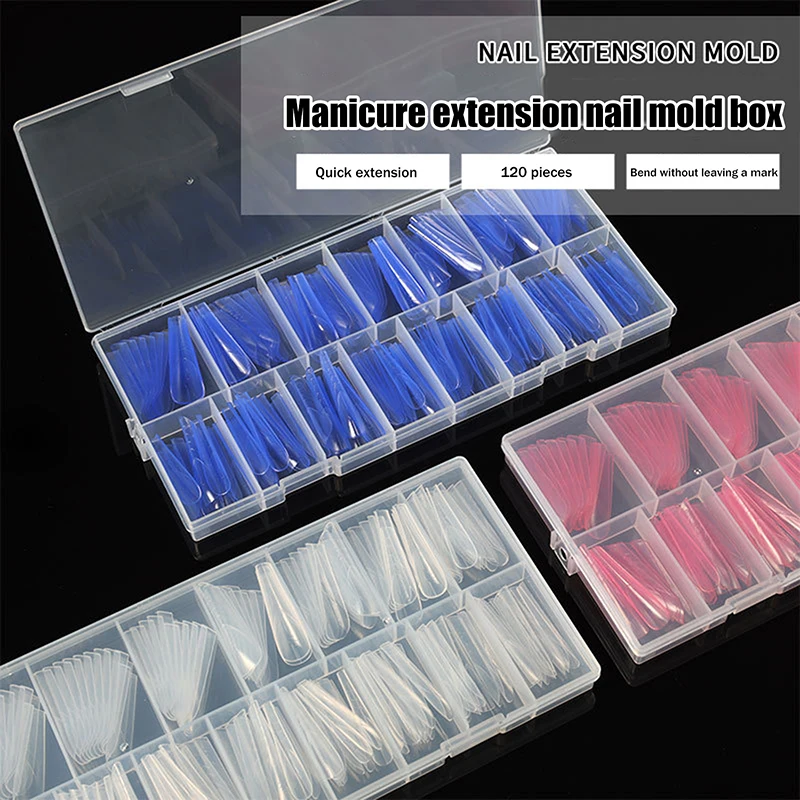 120Pcs ABS Crystal Armor Model With Scale Nail Forms Manicure Extensions False Nail Tips Quick Building Gel Mold Nail Art Salon