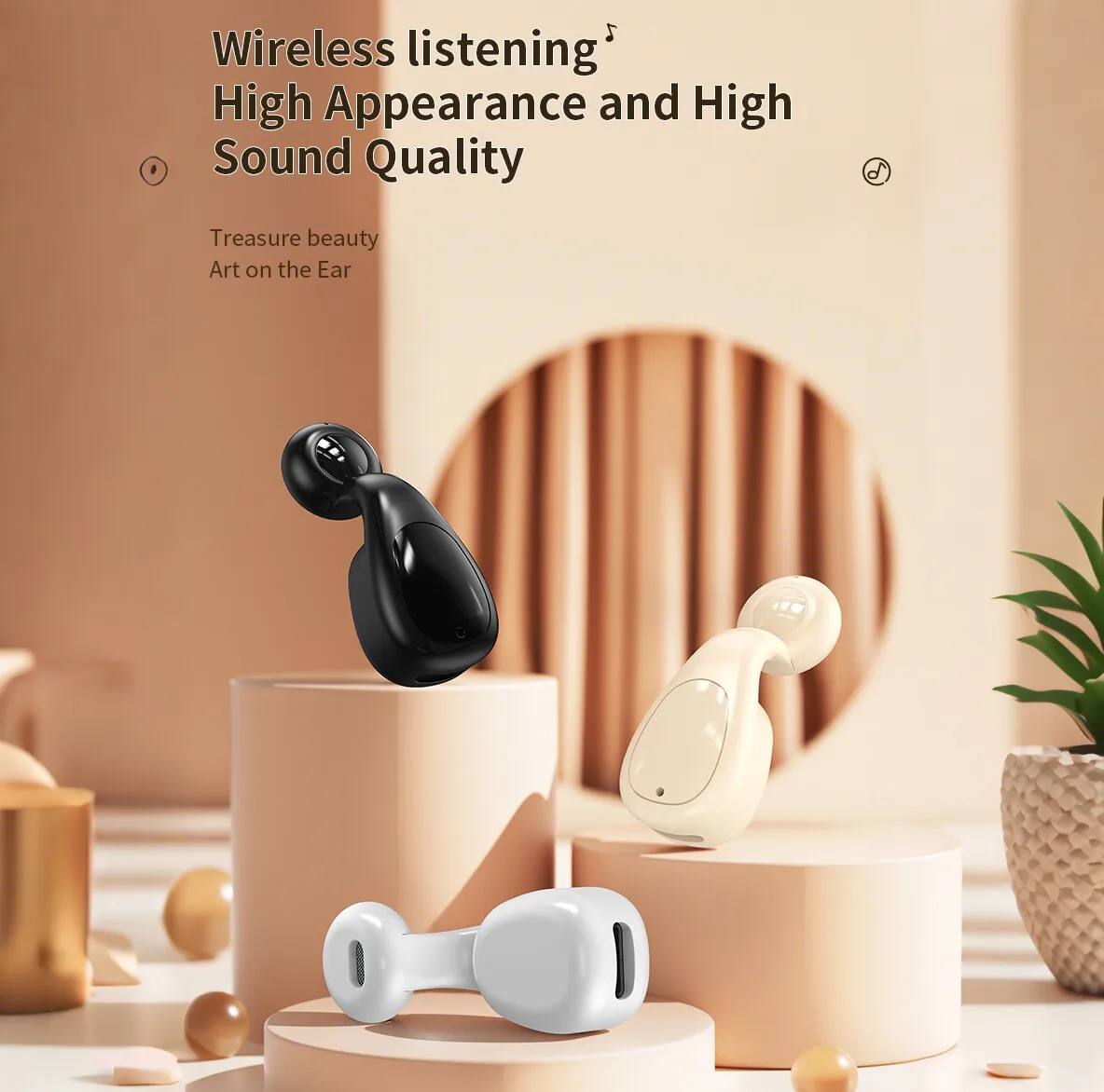 

New Wireless Bluetooth Single Half-In-Ear Earsets Type-C Charging Noise Reduction Long Battery Life Comfortable Wear for Music