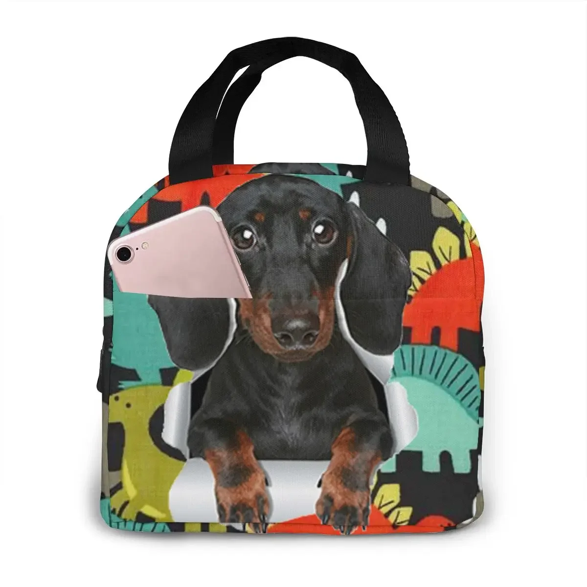 Oxford Solid Thermal Insulation Kids Lunch Bags Funny Dachshund Prints Women Portable Picnic Lunch Box Aluminum Food Bag