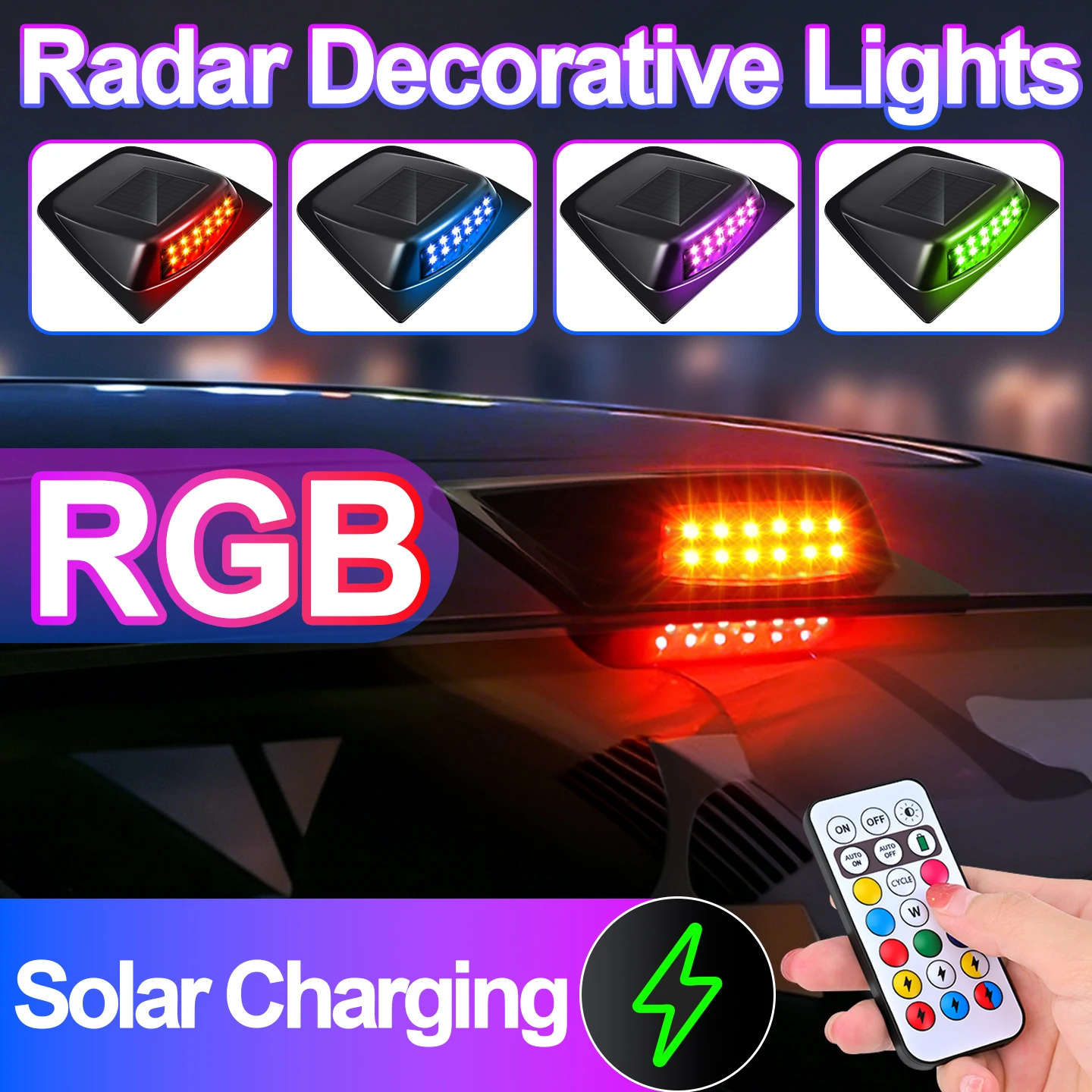 Radar Sensor Decorative Cover Ambient Light For Car Roof with Remote Control Solar Powered LiDAR Sensor LED Strobe Warning Light