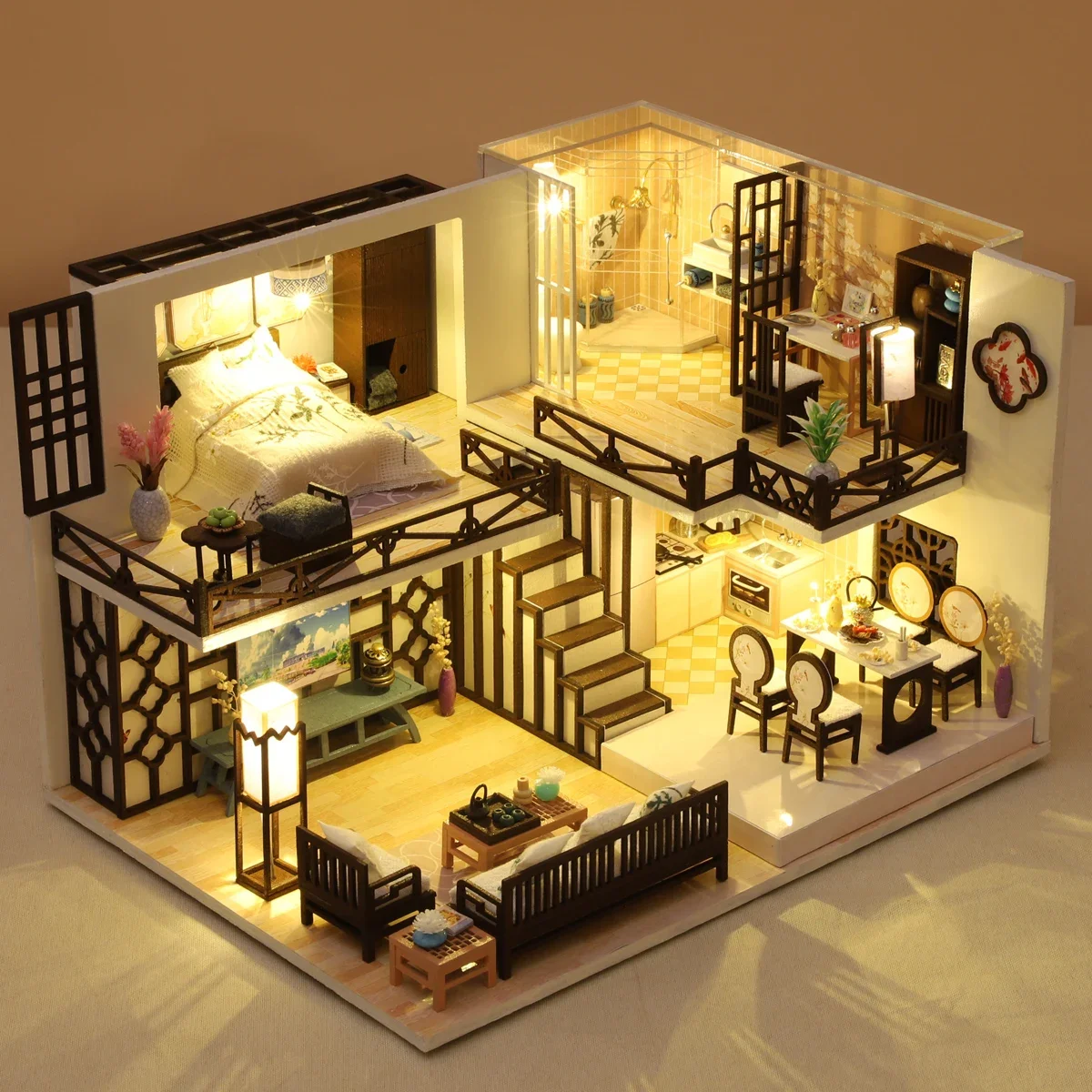 

Baby House Kit Mini DIY Handmade 3D Puzzle Assembly Building Duplex Apartment Model Toys, Home Bedroom Decoration with Furniture