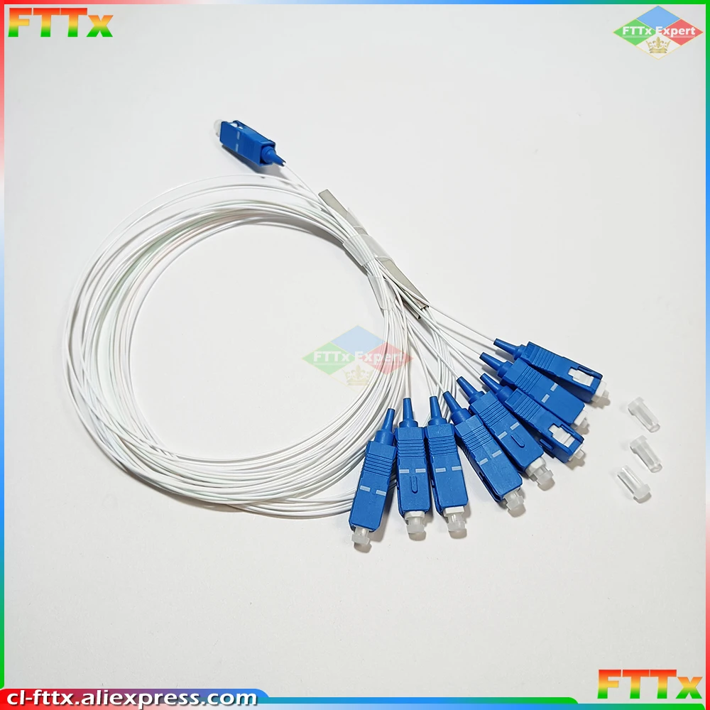 Bộ Chia Quang SC UPC 0.9Mm 1X8 Cáp Quang FTTH Bộ Chia SC UPC PLC FBT Coupler Singlemode Simplex Thép Không Gỉ ống Nhựa PVC