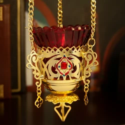 Hanging Incense Burner Metal Alloy Cross with Bells Gold Tone Swinging Censor Color Enamel Easter Catholic Church Supplies