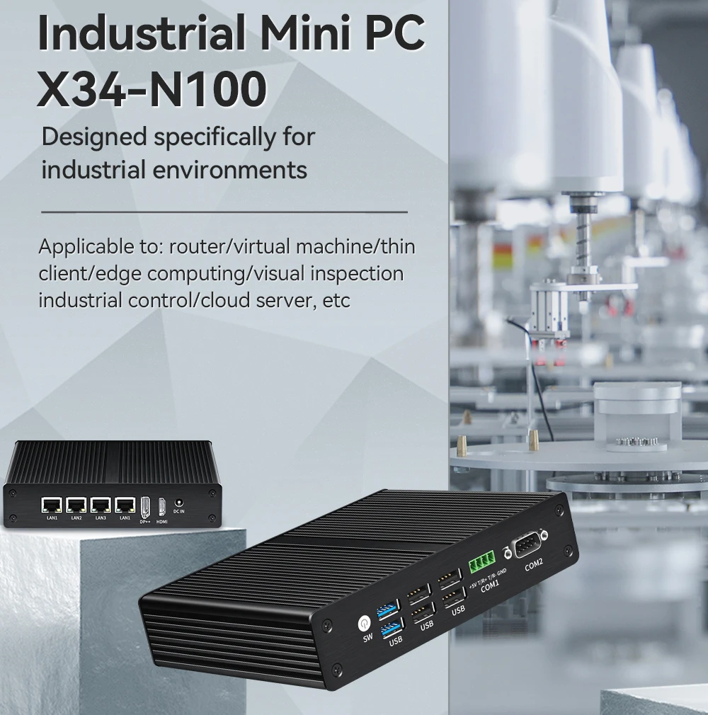 Imagem -02 - Mini pc Industrial Fanless Processador Intel N100 4x2.5g Ethernet I225v Rs485 Rs232 6x Usb Wifi Roteador Firewall Windows Linux