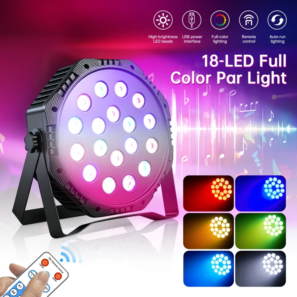 18LED USB RGB Stage Par Light DMX512 Control Multi Modes Effect Lamp For Household Gathering Pub Disco DJ Stage Decoration Light