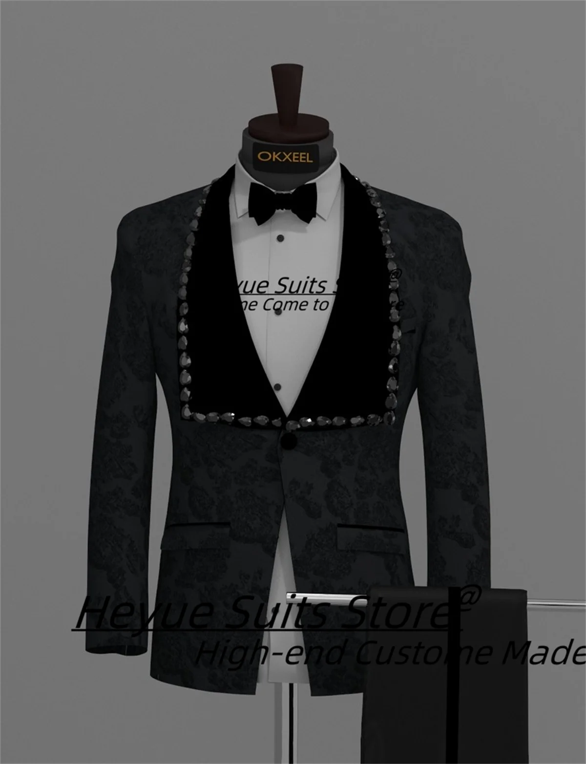 

Роскошные черные жаккардовые свадебные смокинги для жениха по индивидуальному заказу, приталенные мужские костюмы с шалью и лацканами, мужские пиджаки для выпускного вечера, комплекты из 2 предметов, Ropa Hombre