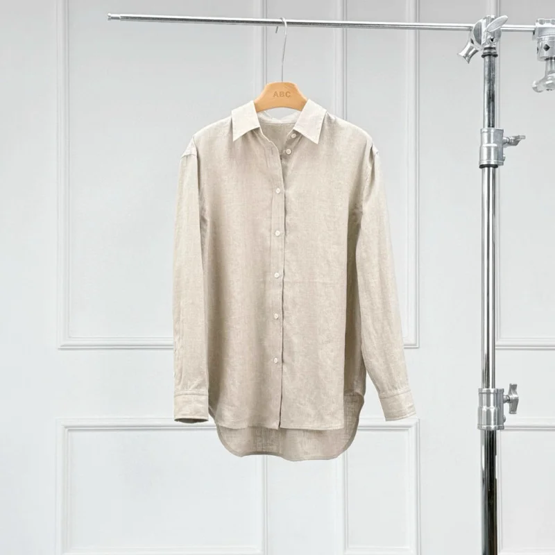 2025 модная повседневная ретро высококачественная свободная льняная женская рубашка