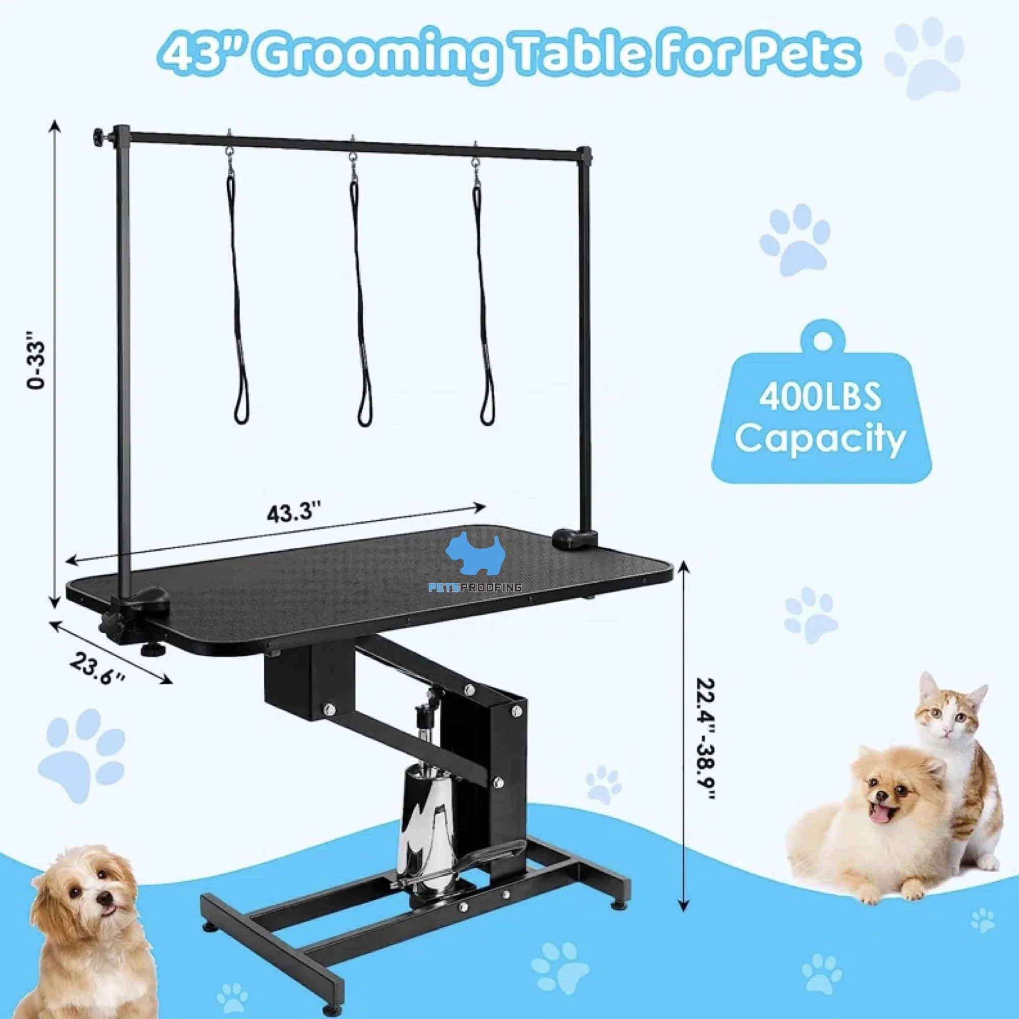 Petsproofing Ebay Professionale Pieghevole Comfort Tavolo per toelettatura per cani con sollevamento regolabile in altezza in acciaio inossidabile in vendita