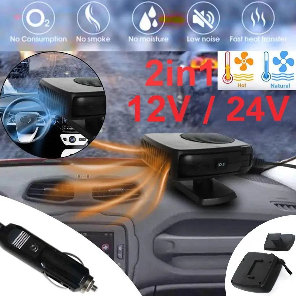 Calentador eléctrico portátil para coche, de 12V 2 en 1 dispositivo de calefacción/24V, 200W, desempañador de parabrisas, Descongelador para coches,