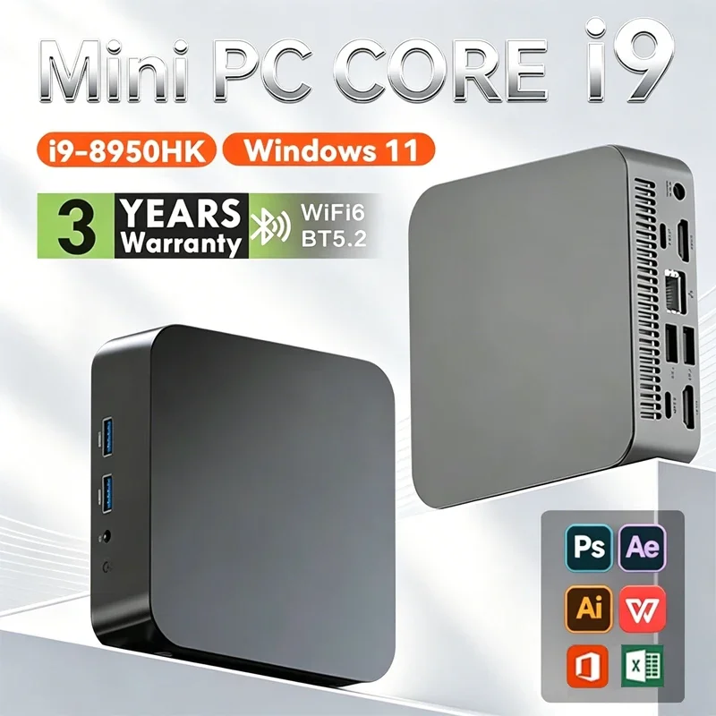 MINI PC Windows 11 Pro Core i9 8950HK 32GB RAM 1TB 2TB SSD WIFI 6 BT5.2 4K HD Mini Gaming Office Study Pc With 3 Years Warranty