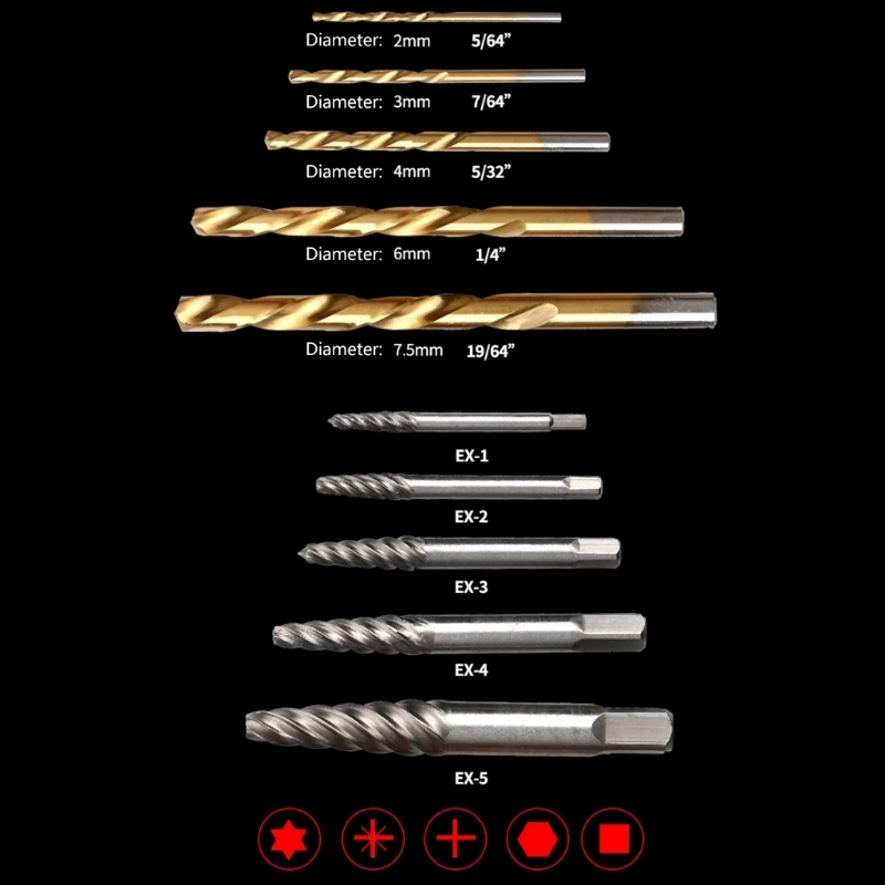 Screw Remover Extractor Drill Bits Carbon Steel Guide Set Broken End Removal Drill Set Damaged Bolts Remover Tools