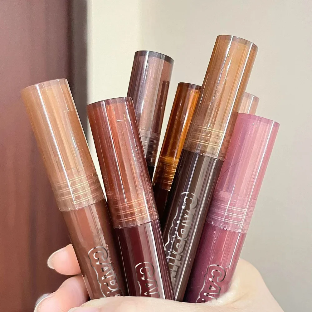 Hot Nude Brown Lip Glaze Mirror Water Lip Gloss Waterproof Liquid Lipstick Long Lasting Lip Ink Moisturizing Lip Tint Cosmetics