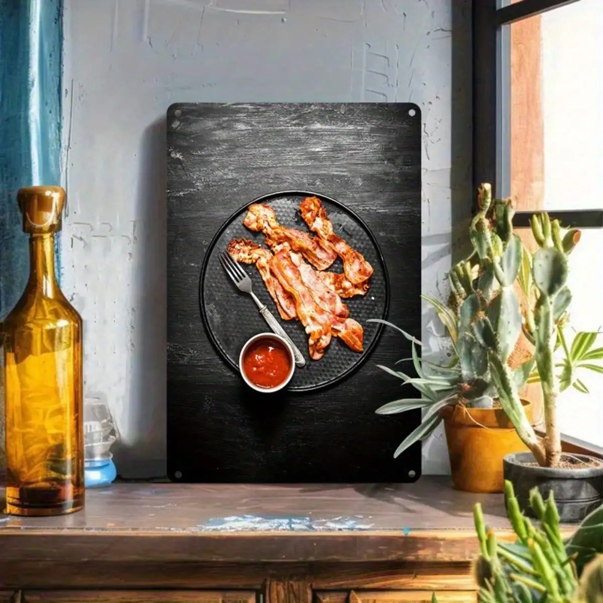 1PC Tin Sign Crispy Bacon - Kitchen/Dining Wall Decor, Delicious Food Art, 8x12in/20x30cm