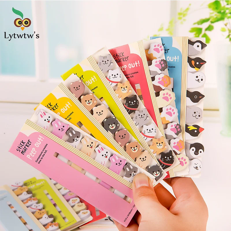 8 Piece Stationery Cartoon Animals Marker Memo Pad Bookmark Flags Index Tab Sticky Notes Label Paper Stickers