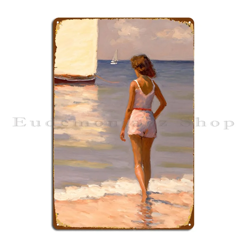 Woman At A Beach On Lake Michigan Metal Signs Pub Mural Customize Garage Party Tin Sign Poster