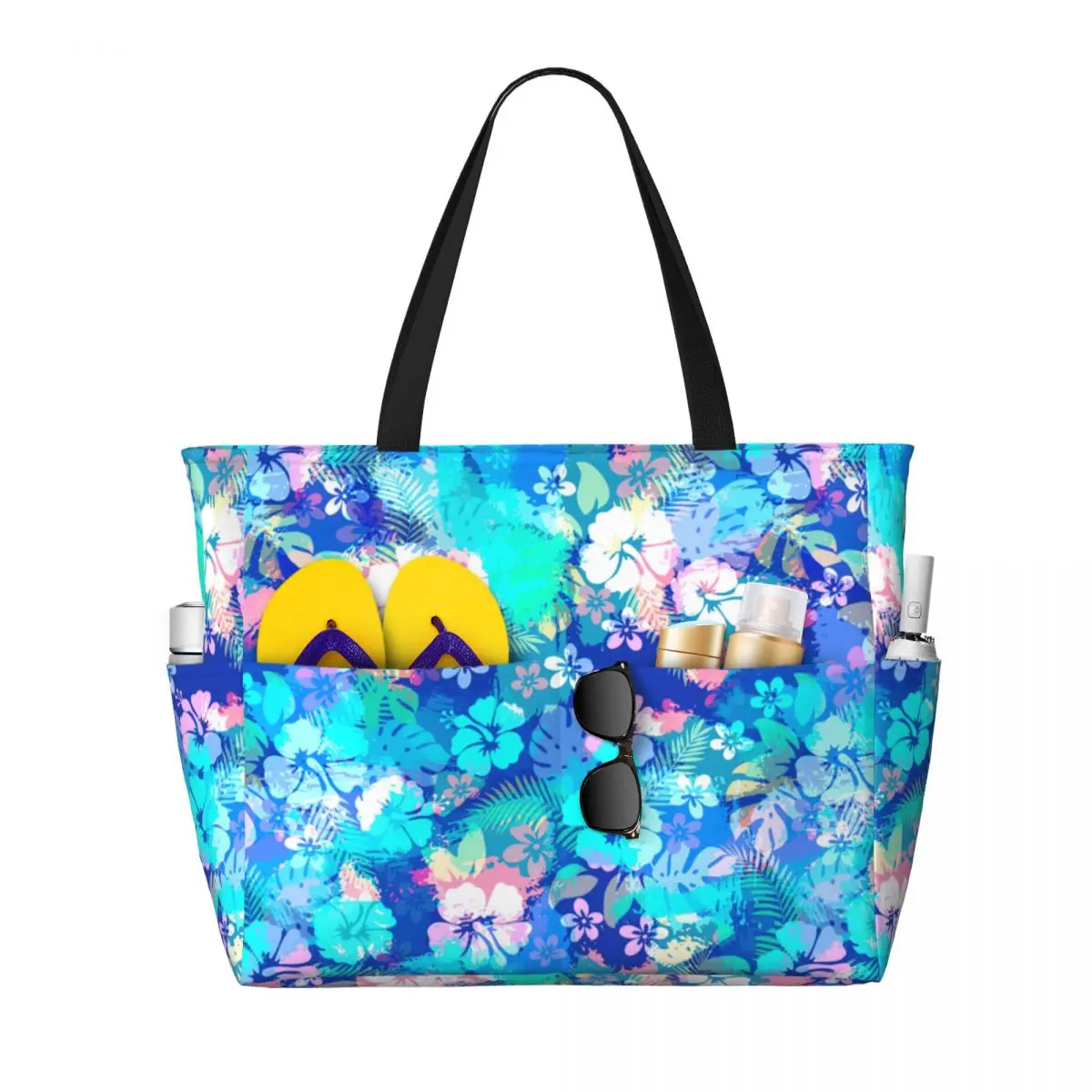 

Легкая сумка-тоут из полиэстера большой емкости на заказ, полинезийские этнические гавайские тропические цветы, пляжная сумка для покупок, сумка