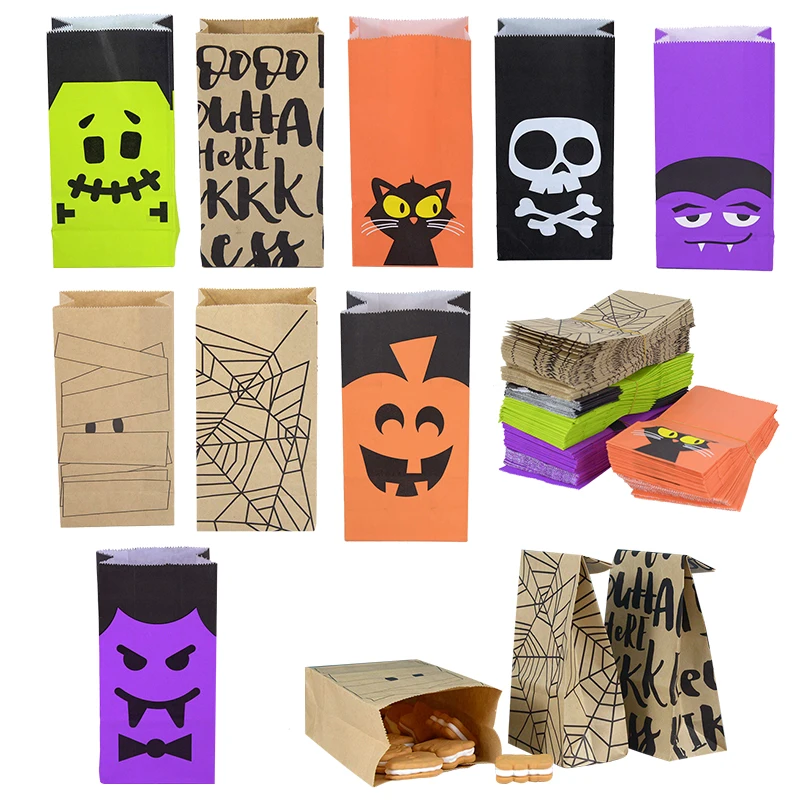 

10Pcs Halloween Cookie Candy Gift Bags Paper Packaging Bag For Kids Gift Halloween Party Decorations 2024 Trick Or Treat