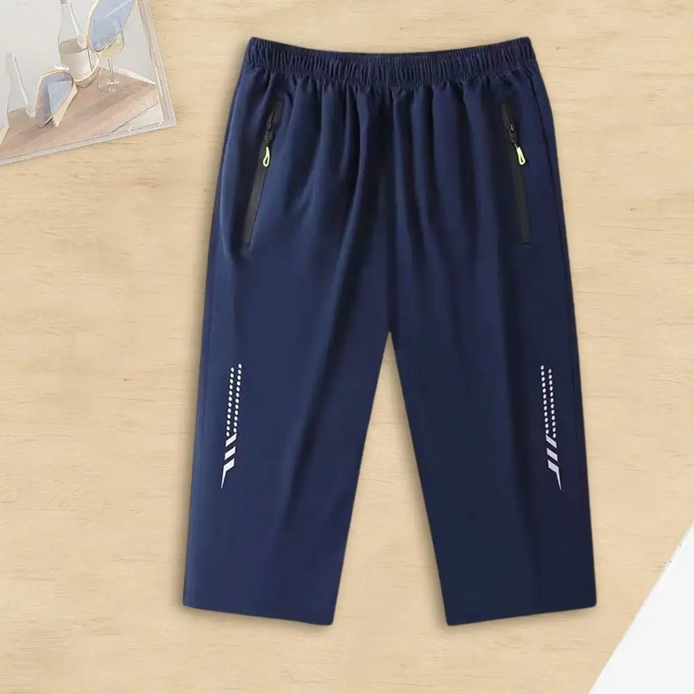 Pantalones de tela mixta para hombres, pantalones cortos de seda de hielo con bolsillos con cremallera, cintura elástica, transpirables, Verano