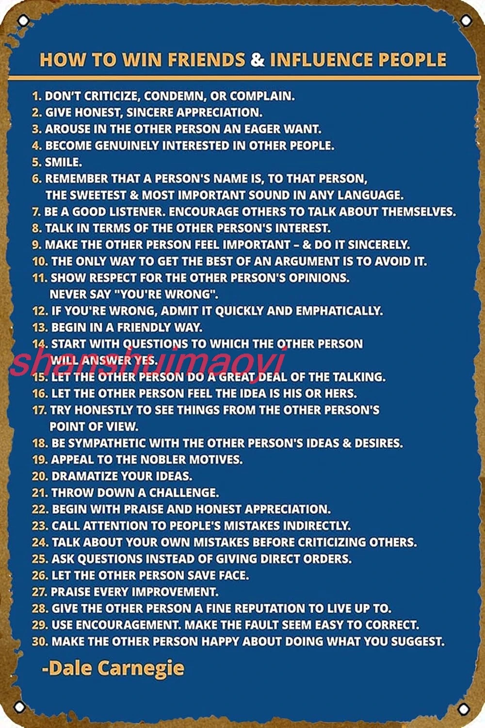 ديل كارنيجي كيفية الفوز بالأصدقاء وتأثير الناس ملصق 8x12 بوصة ريترو خمر علامة معدنية رجل المنزل الكهف الفن KMN