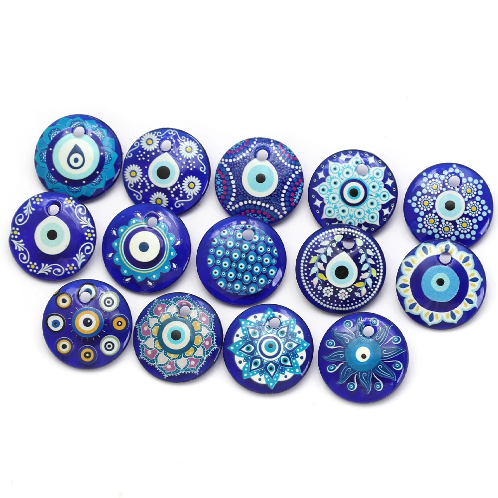 Lucky Eye Flower Pattern Charm Pendant Glass Turkish Evil Eye Pendant Charm for Jewelry Making DIY Keychain Necklace Accessories