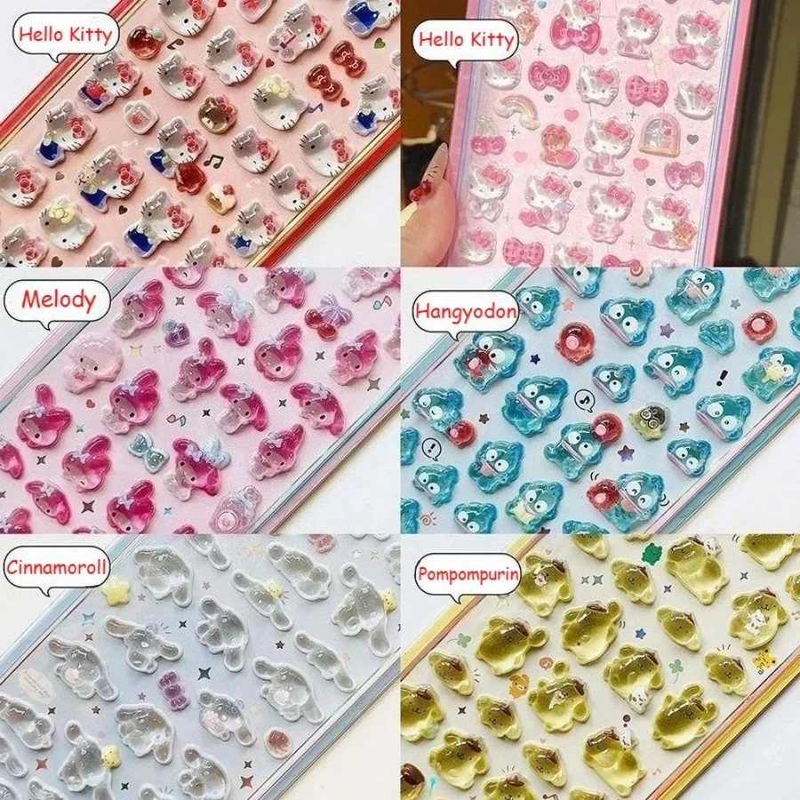 Pegatina 3D de Gelatina Kawaii Sanrio Hello Kitty - Pegatinas Decorativas de Cristal para Teléfono, Tarjeta de Navidad, Regalo de Cumpleaños
