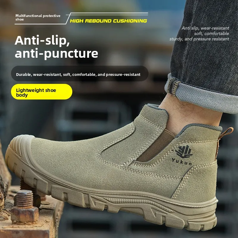 Men's Safety Work Shoes Summer Breathable Anti-Odor Anti-Crush Steel Toe Wear-Resistant Lightweight with Steel Plate Labor Pr...