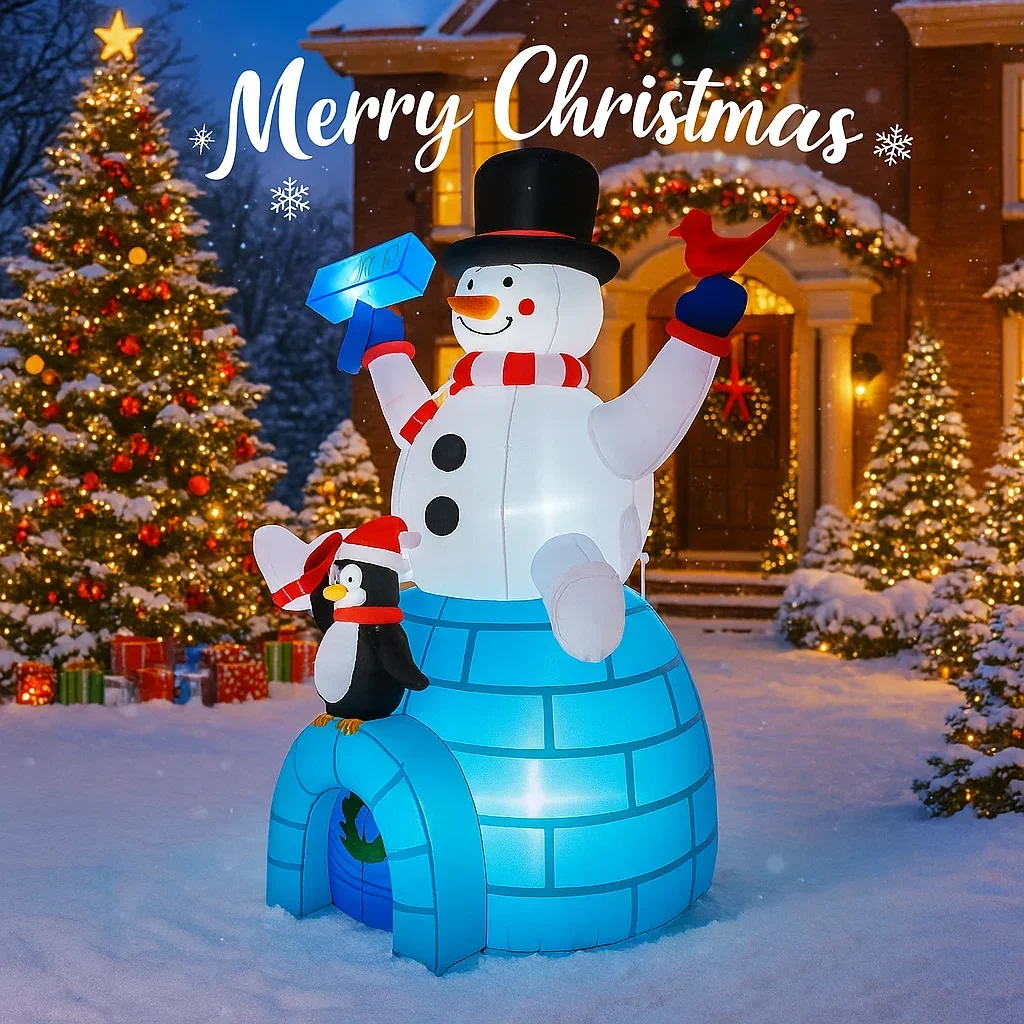 5.91FT Inflatable Snowman Penguin Igloo Toy Xmas Inflatable Yard Decorations Festive Christmas Gifts LED Lit Christmas Supplies