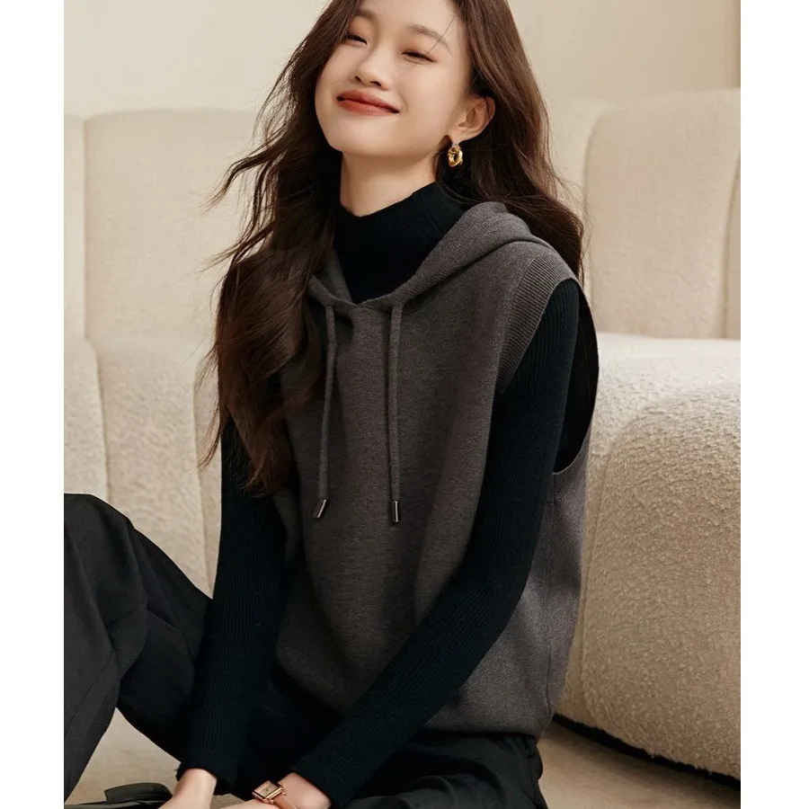 

Ay вязаный жилет ленивая шапка многослойный свитер женский модный аутлет весна осень удобная дышащая толстовка с капюшоном