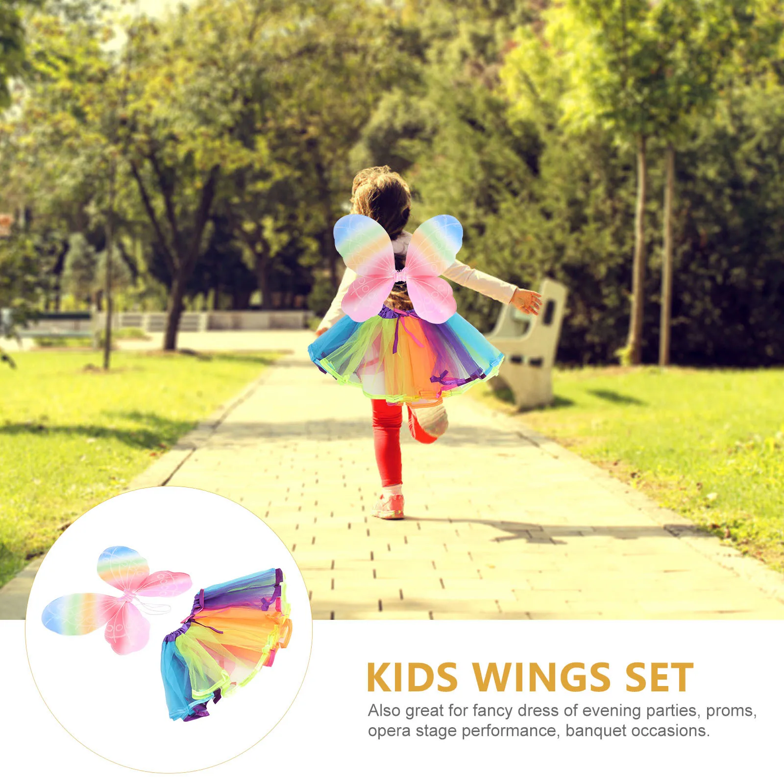 1 Regenboog Vlindervleugels Tutu Rok Kinderkostuum Feestkostuum Prom Opera Wing Accessoire Cosplay Rok Set Kinderen