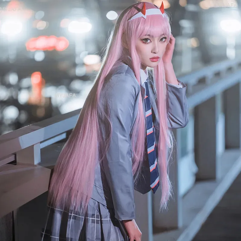 Candy 2025Anime DARLING in the FRANXX 02 Zero Two Pelucas 100 cm de largo Rosa Pelo sintético Perucas Cosplay + Gorro de peluca