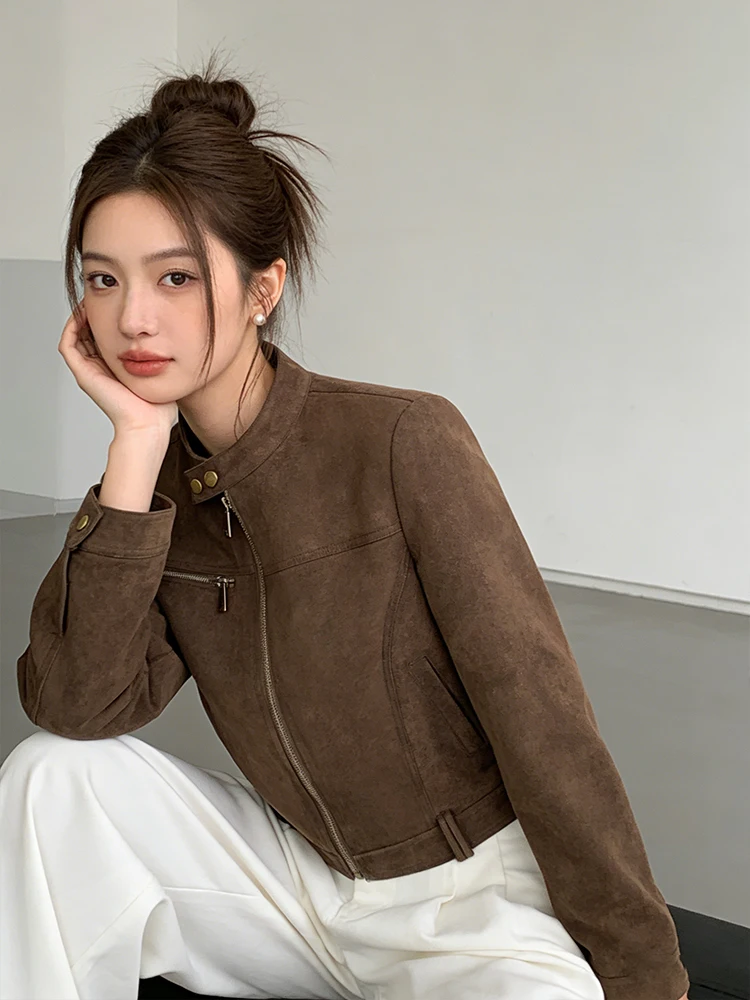 

ort American Sle Jaet Women's Casual Top Coat 2026 New Motorcycle Clothes Coffee Color Versatile Spring Outerwear