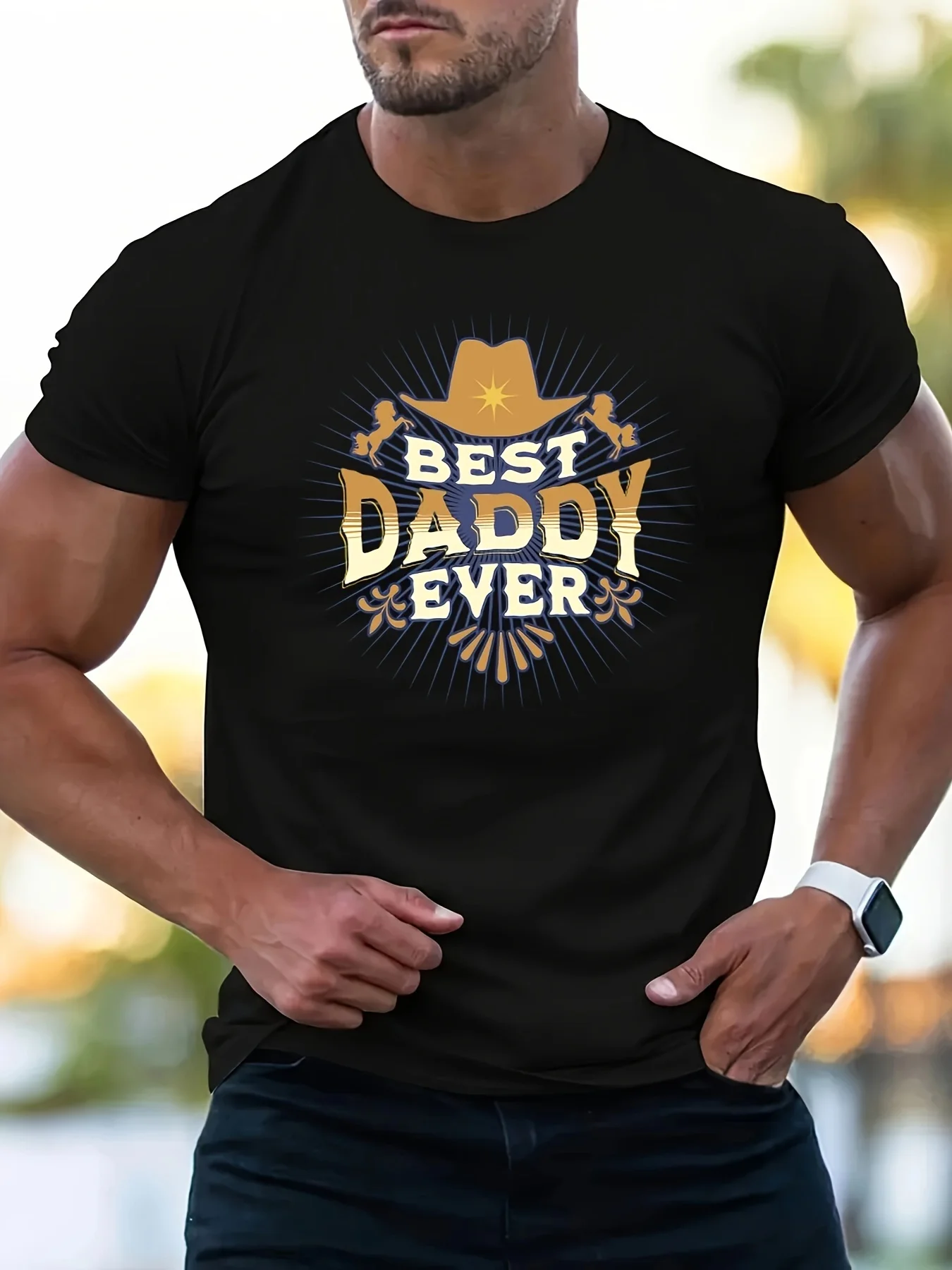 قبعة Best Daddy Ever Denim مطبوعة من القطن الثقيل بأكمام قصيرة كاجوال عصرية ومريحة ومسامية وخفيفة الوزن للصيف