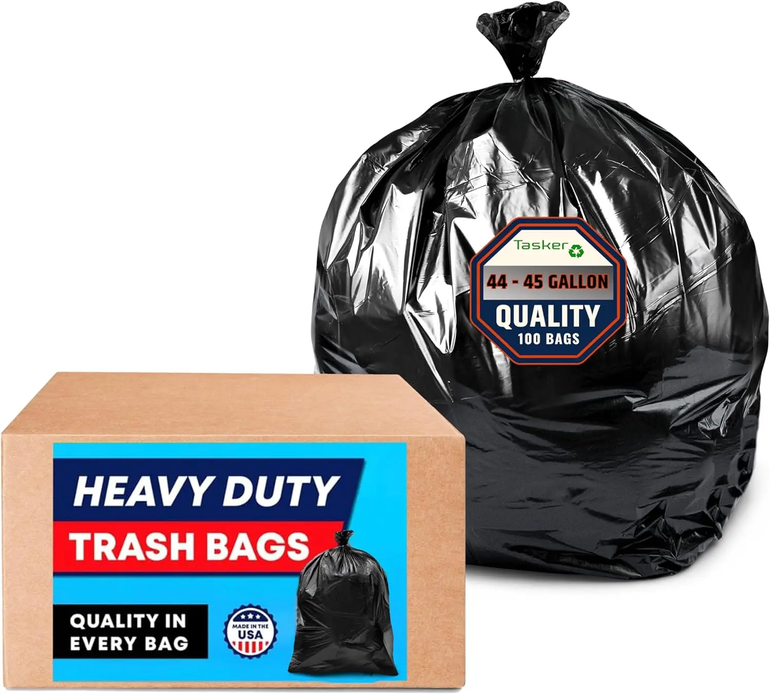 

44-45 Gallon Trash Bags Heavy Duty, (Value 100 Bags w/Ties) Extra Large Black Trash Bags - 39 Gallon