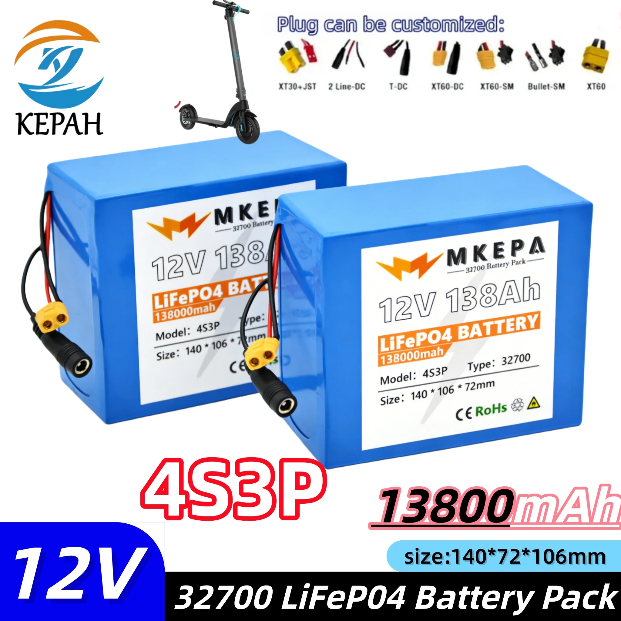

12V 138000mAh High-Capacity 32700 Battery Pack 4S3P 40A BMS for Electric Boat UPS