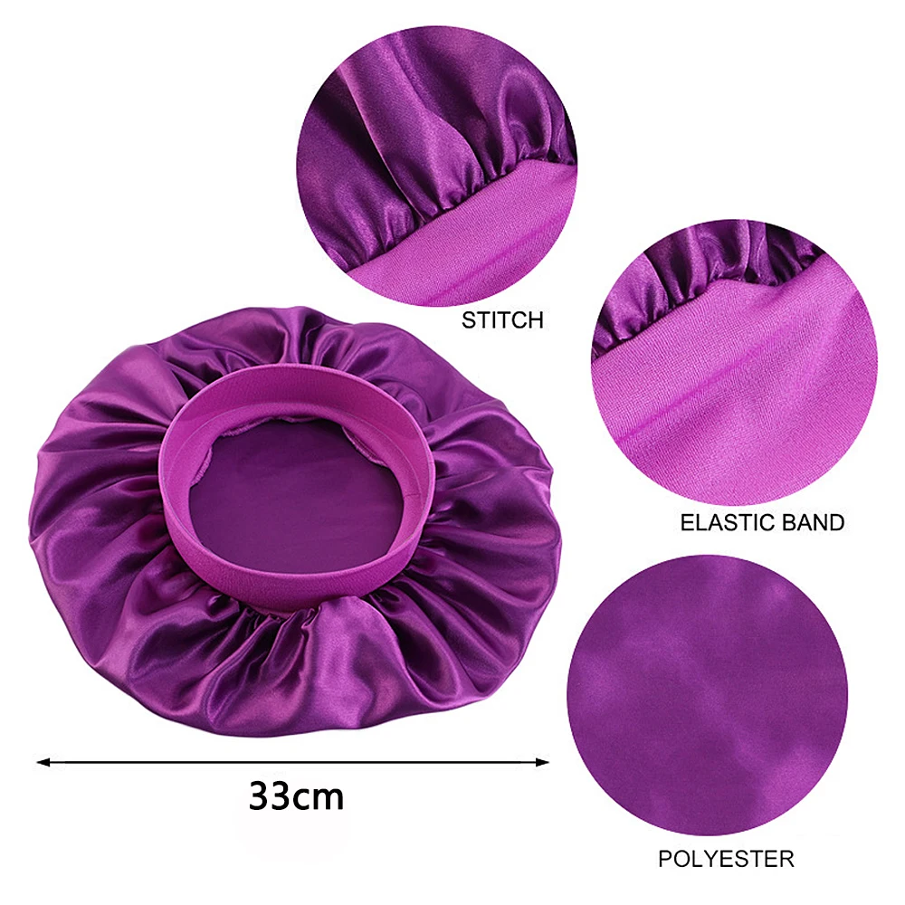 Newly Women's Satin Solid Sleeping Hat Night Hair Care Bonnet Nightcap For Women Men Unisex Cap