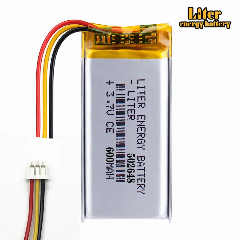 Gute Qualität, 3,7 V, 600 mAh, 502648, Polymer-Lithium-Ionen-/Li-Ionen-Akku für Hörgeräte mit JST1.25-3P-Anschluss