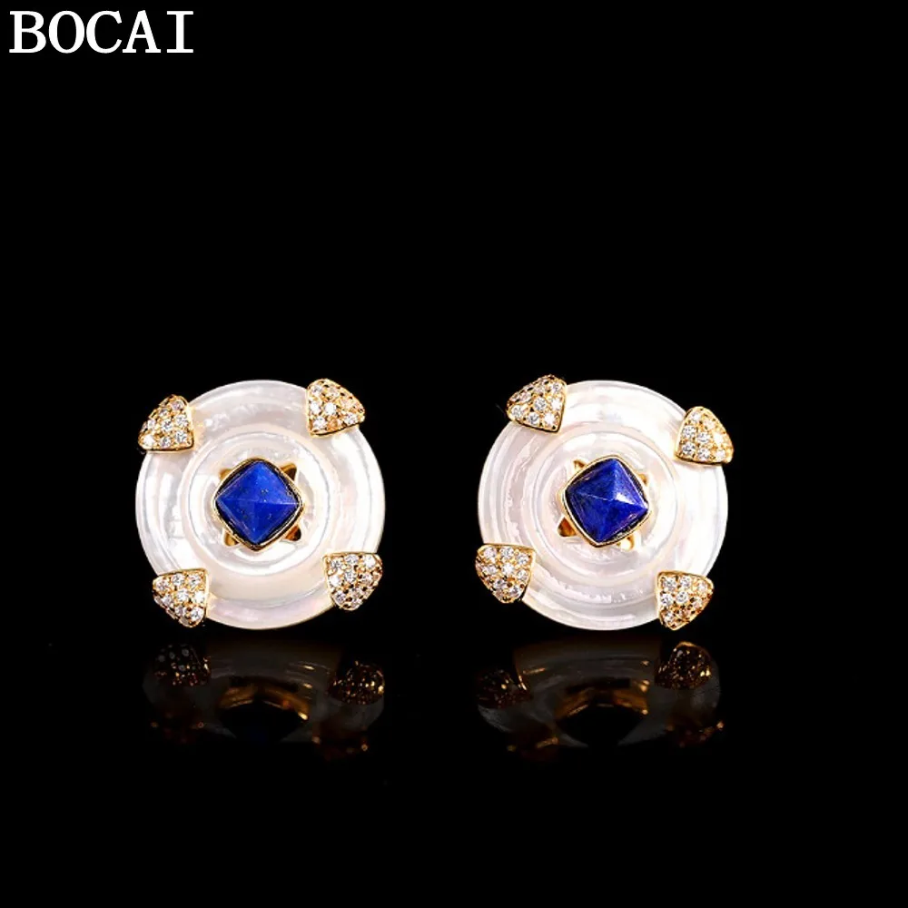 

Серьги женские BOCAI S925 из серебра с позолотой, инкрустированные тщательно отобранными элементами в виде ракушек, свежие и изящные