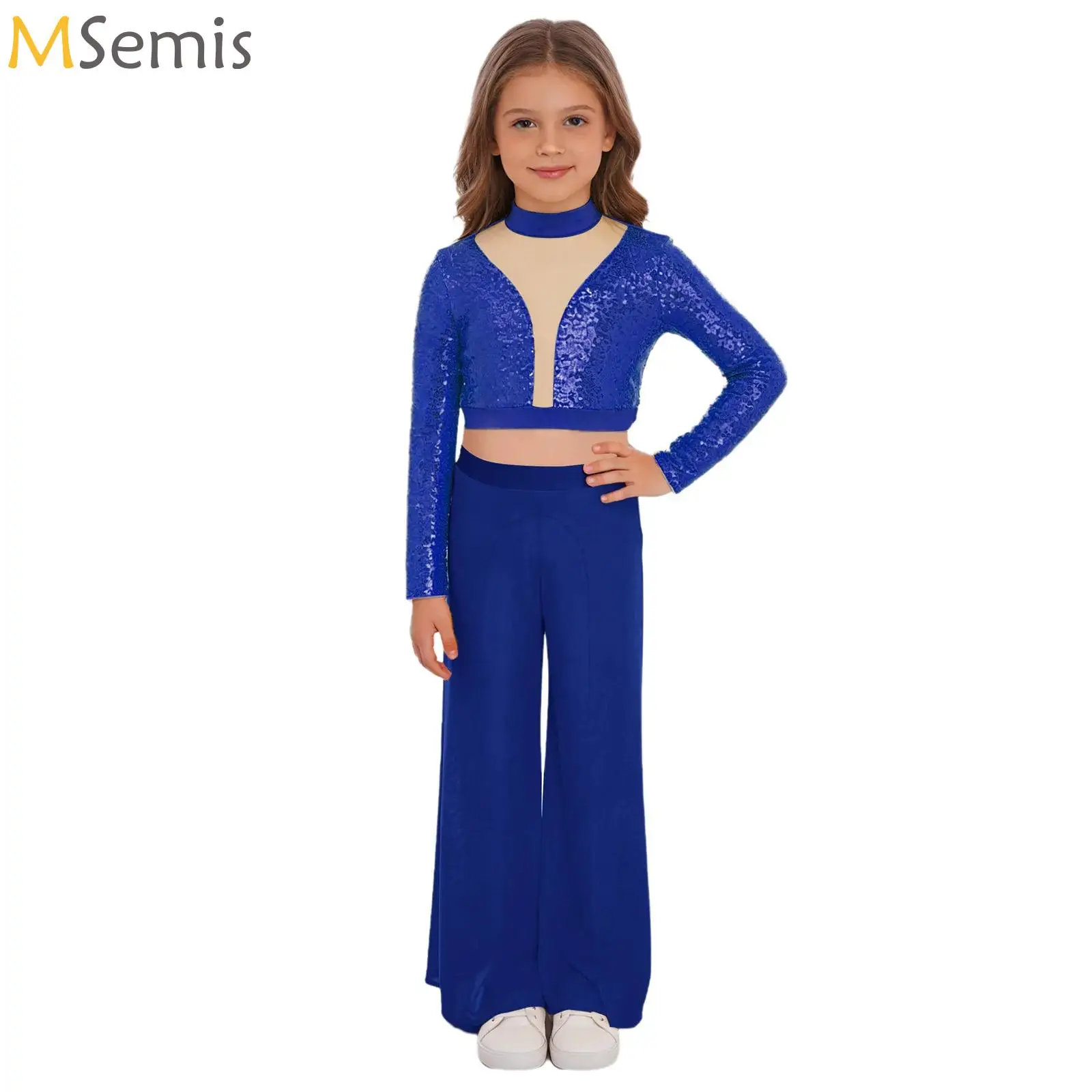

Classical Dance Tops Pants Suit Kids Girls Shiny Sequins Ballet Lyrical Jazz Hip Hop Dance Performance Costume Dance Wear