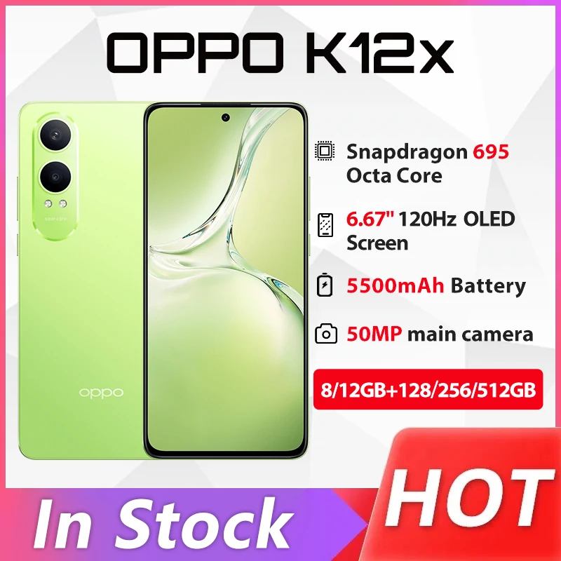 Original OPPO K12x 5G Smartphone Snapdragon695 50MP Rear Camera 6.67'' OLED 120HZ 5500mAh Battery 80W SUPERVOOC OTA Update