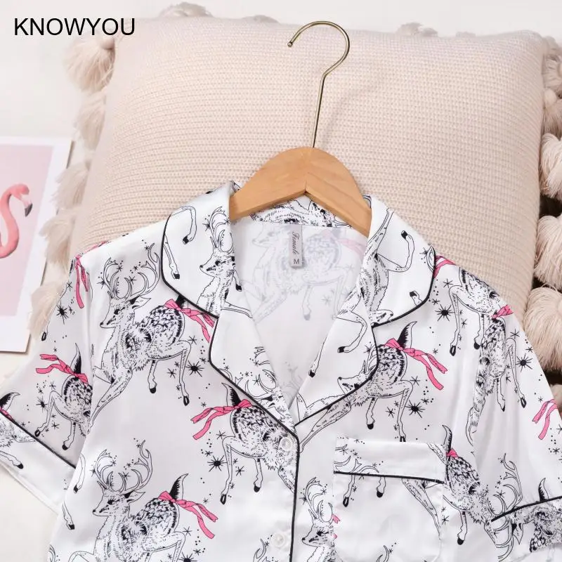 Women Sleepwear Short Sleeve Pajamas Suit Print Home Clothes Summer Autumn New 2Pcs Shirt&pants Fashion Print Loungewear