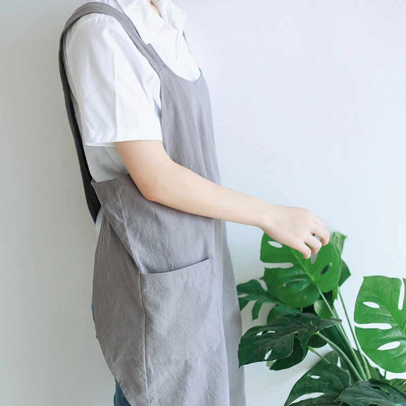 Cotton And Linen Apron Women\'S Home Comfortable Overalls Flower Shop Retro Lace-Free Bib Women Men Cleaning Supplies