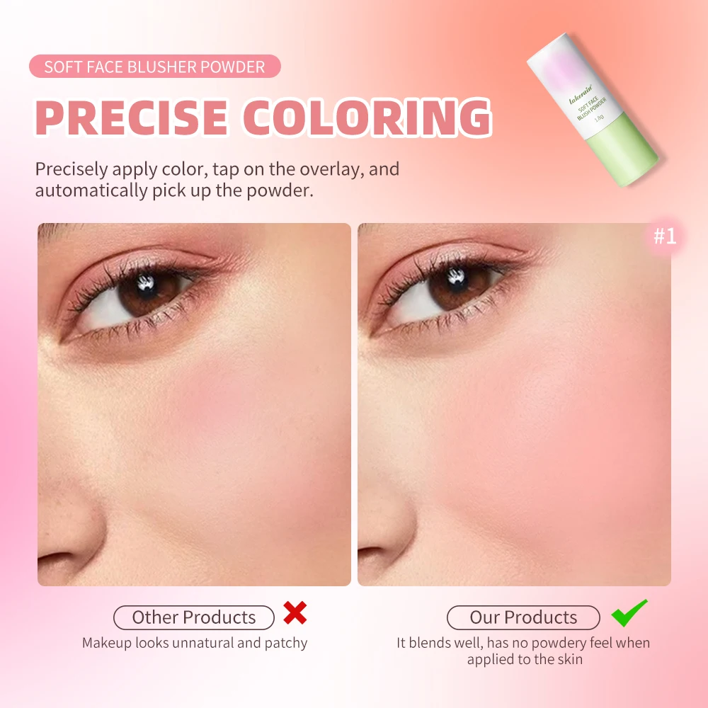 Soft Face Blush Stick Waterproof Multi-Use Fine Lightning Blush Makeup 3 Colors Blusher Powder Cheek Tint Korean Cosmetics